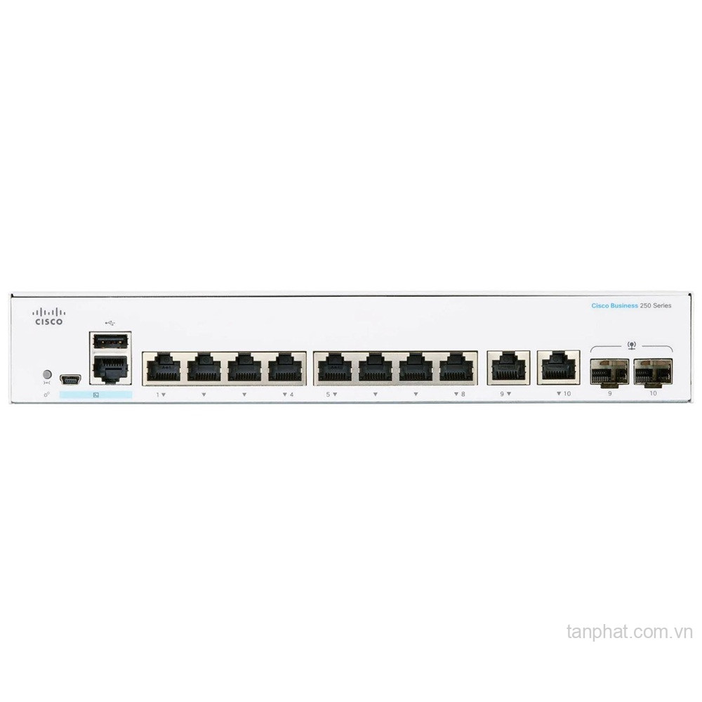Thiết bị chuyển mạch Cisco Business CBS250-8T-E-2G-EU 8 cổng Gigabit, 2 cổng combo 1G SFP/RJ45