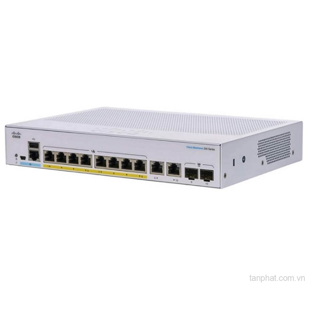 Thiết bị chuyển mạch Cisco Business CBS250-8PP-E-2G-EU 8 cổng Gigabit PoE+, 2 cổng combo 1G SFP/RJ45, công suất PoE 45W