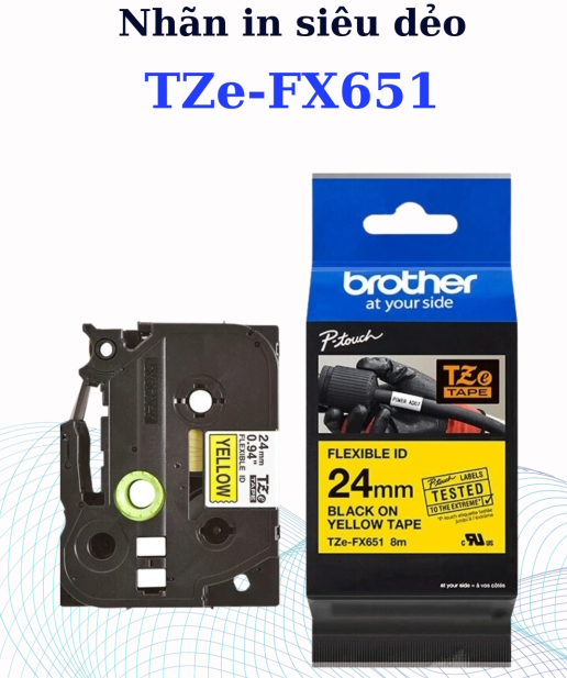 Nhãn TZe-FX651 siêu dẻo - Chữ đen trên nền vàng 24mm