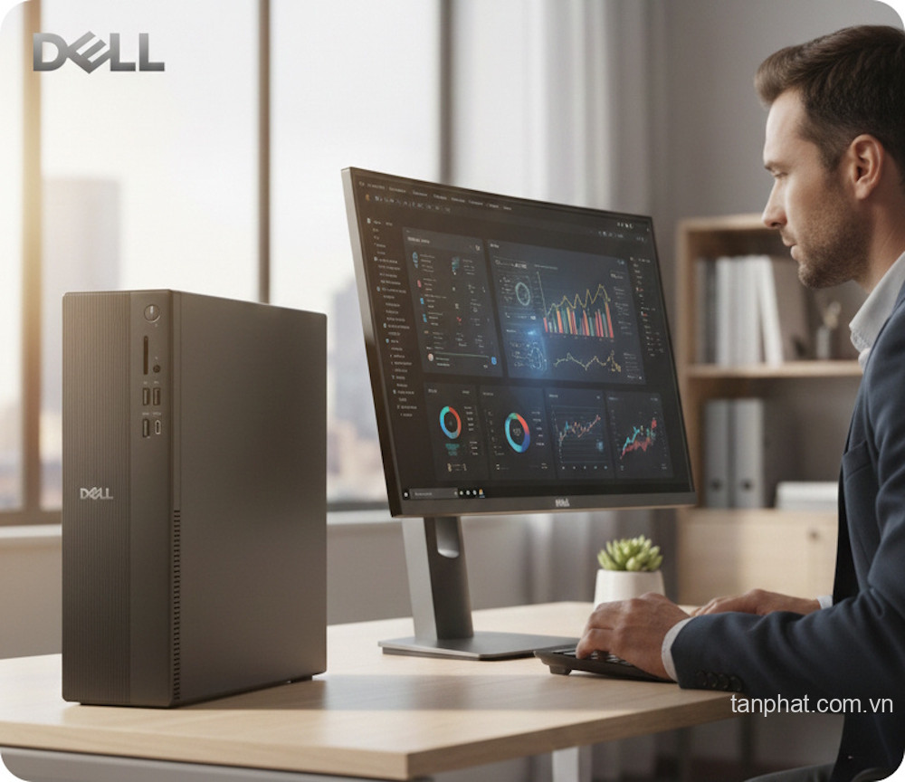  Máy tính để bàn Dell Slim ECS1250, DS-14100-8-512G, Intel i3-14100 (12 MB cache, 4 Cores, 8 threads, up to 4.7 GHz), 1x8GB DDR5 4800MT/s, 512GB SSD, Non DVD, Chuột, Bàn phím, Win 11, BH 12 tháng