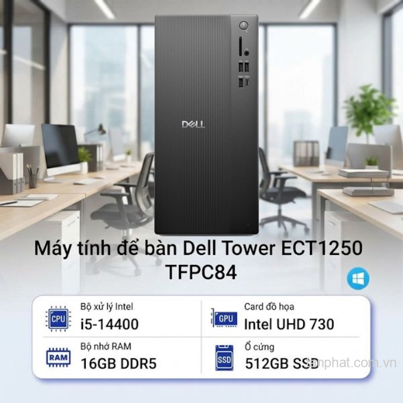 Máy tính PC Dell Tower ECT1250 TFPC84 (Core i5-14400, 16GB DDR5, 512GB SSD, WiFi 6, Win 11 Home)