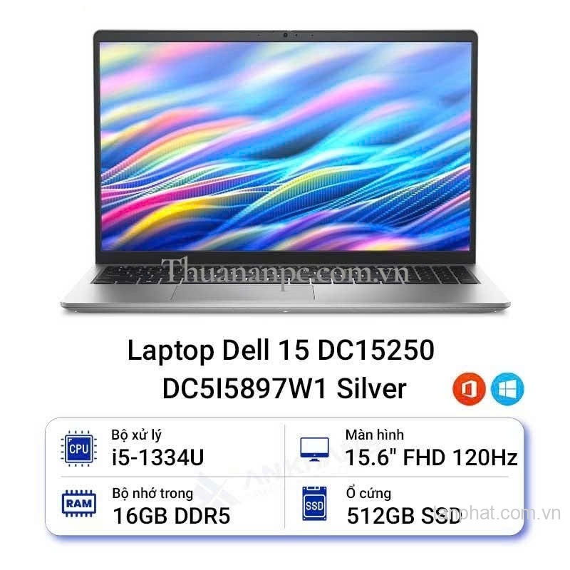 Laptop Dell 15 DC15250 CPH99 (i5 1334U, 16GB, 512GB SSD, 15.6 inch FHD, 120Hz, Win 11, Office, Silver, 2Y)