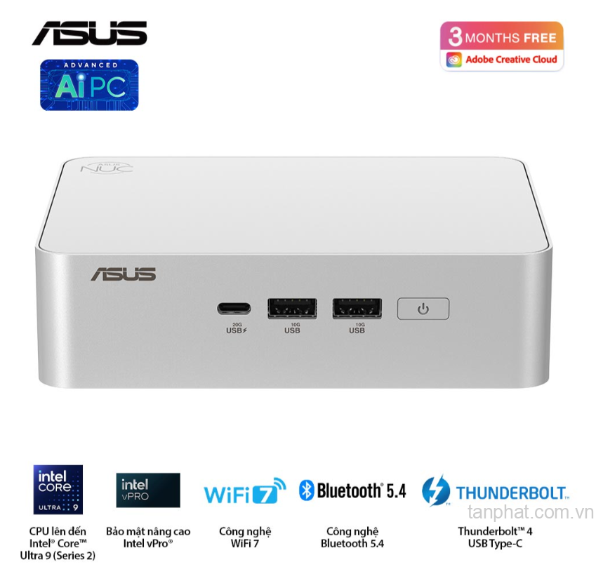 Mini PC Asus NUC 15 Pro Plus Tall NUC15CRSU7 (Core Ultra 7 255H, No OS, Trắng)