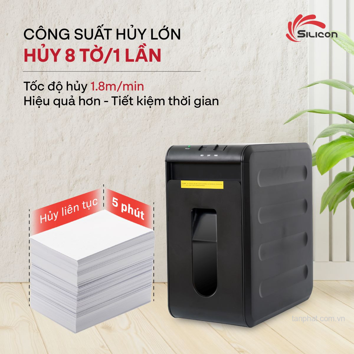 Máy hủy tài liệu Silicon PS-1008C (Hủy vụn, 8 Tờ)