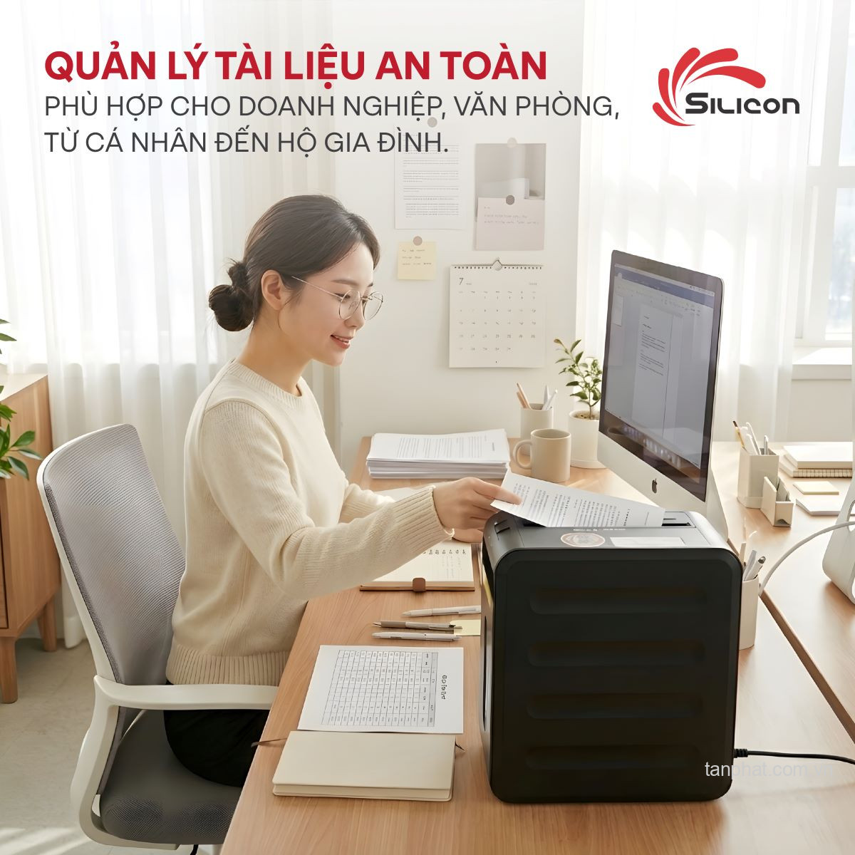 Máy hủy tài liệu Silicon PS-1008C (Hủy vụn, 8 Tờ)