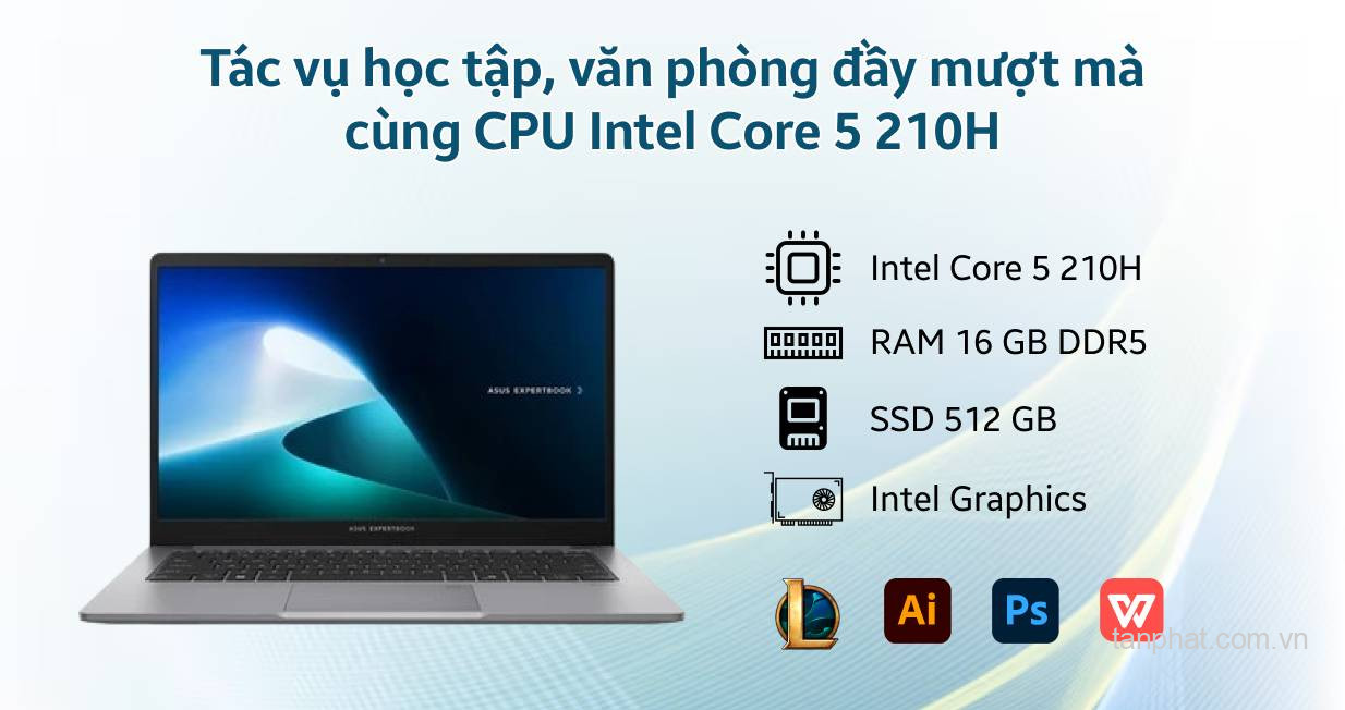Laptop ASUS ExpertBook P1403CVA-C5H16-63WS (Core 5-210H, 16GB RAM, 512GB SSD, 14 inch FHD, Windows 11 Home, Office)
