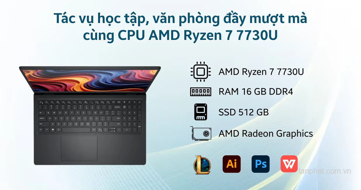 Laptop Dell DC15255-A1175 (Ryzen 7 7730U | 16GB Ram | 512GB SSD | 15.6 inch FHD | Cảm ứng | WIN11 Bản Quyền | BLACK )_G8MK9