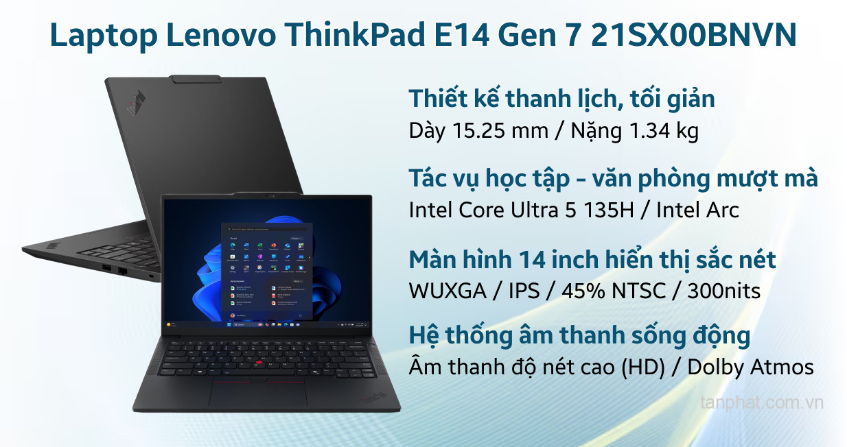Laptop Lenovo ThinkPad E14 Gen 7 21SX00BJVA (U5-135H/16GD5/512GSSD/Wifi,BT,Finger Print/14.0WUXGA_AG_300N/NoOS)