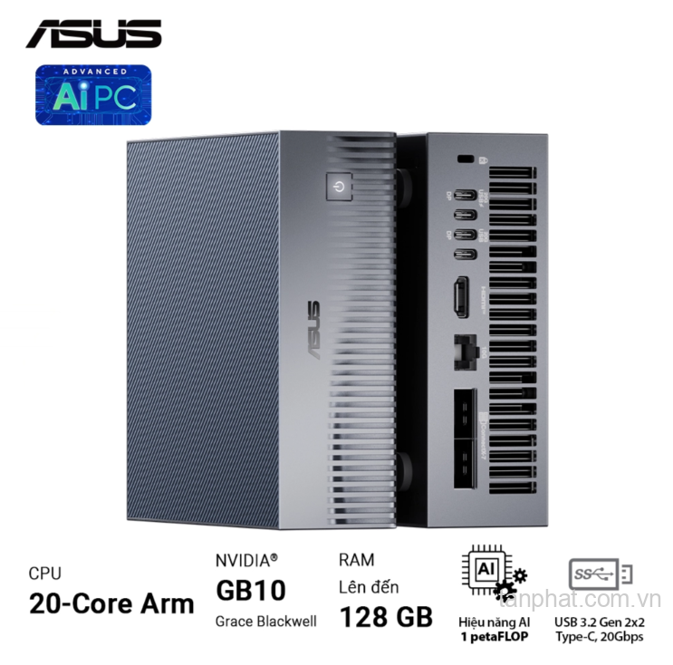 Bộ Mini PC AI Asus Ascent GX10 GX10-GG0012BN (Nvidia GB10 | 128 GB RAM |1TB M.2 NVMe SSD) hỗ trợ OpenClaw, NemoClaw