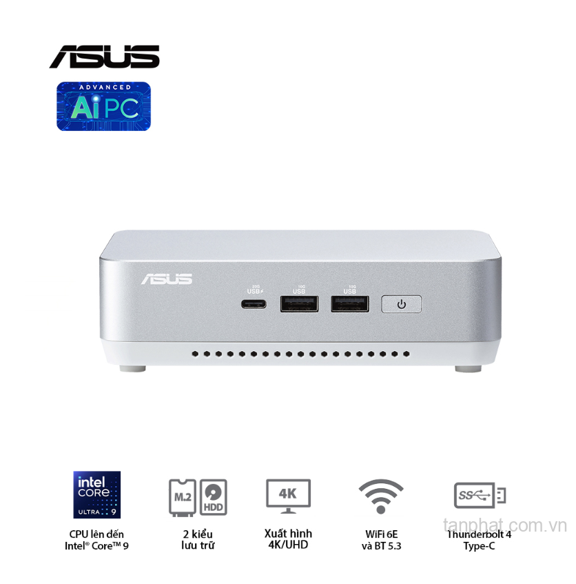 Bộ Mini PC Asus NUC 14 PRO Tall RNUC14RVSU7 (U7- 155H | 2xNVMe | 2x HDMI 2.1 | 2x DP 1.4a | VESA MOUNT | WHITE)