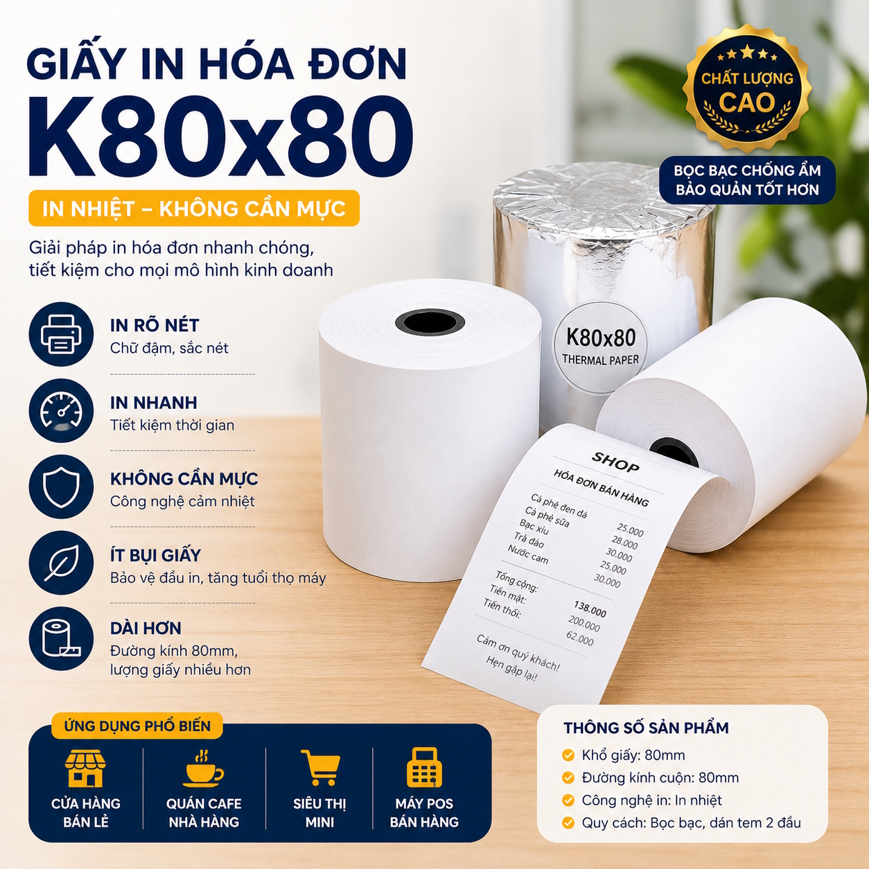 Giấy in hóa đơn nhiệt K80x80mm