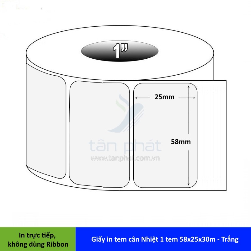 Giấy in tem cân Nhiệt 1 tem 58x25x30m - Trắng