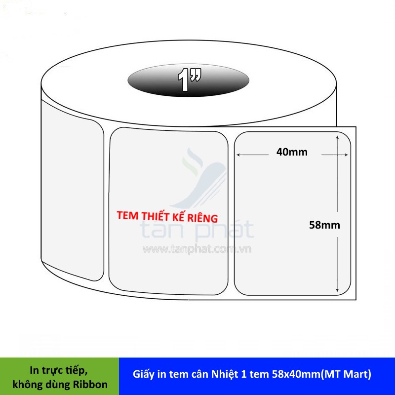Giấy in tem cân Nhiệt 1 tem 58x40mm(MT Mart)