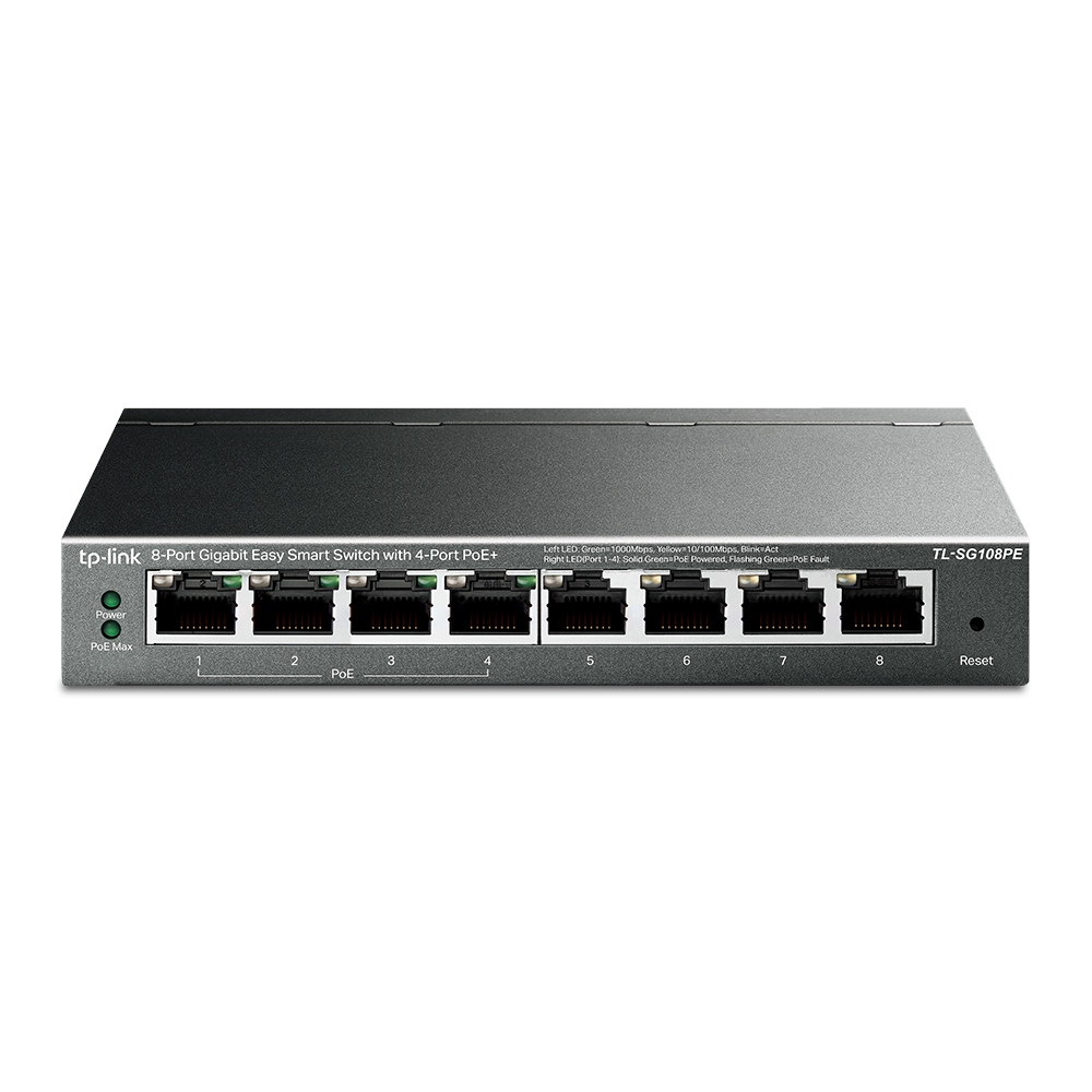 Switch TP-Link TL-SG108PE (Gigabit (1000Mbps)/ 8 Cổng/ Smart Switch/ 4 cổng PoE/ Vỏ Thép)