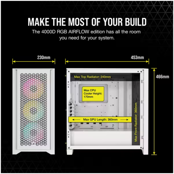 Vỏ máy tính Corsair ICUE 4000D RGB Airflow CC-9011241-WW (Mid Tower/ Trắng)