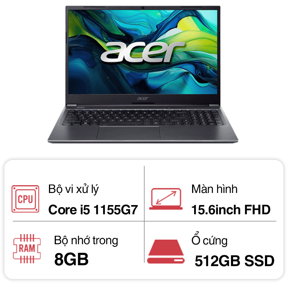 Laptop Acer Aspire Lite AL15-51M-55NB NX.KRSSV.001 (Intel Core i5-1155G7 | 8GB | 512GB | Intel Iris Xe | 15.6 inch FHD | Win 11)