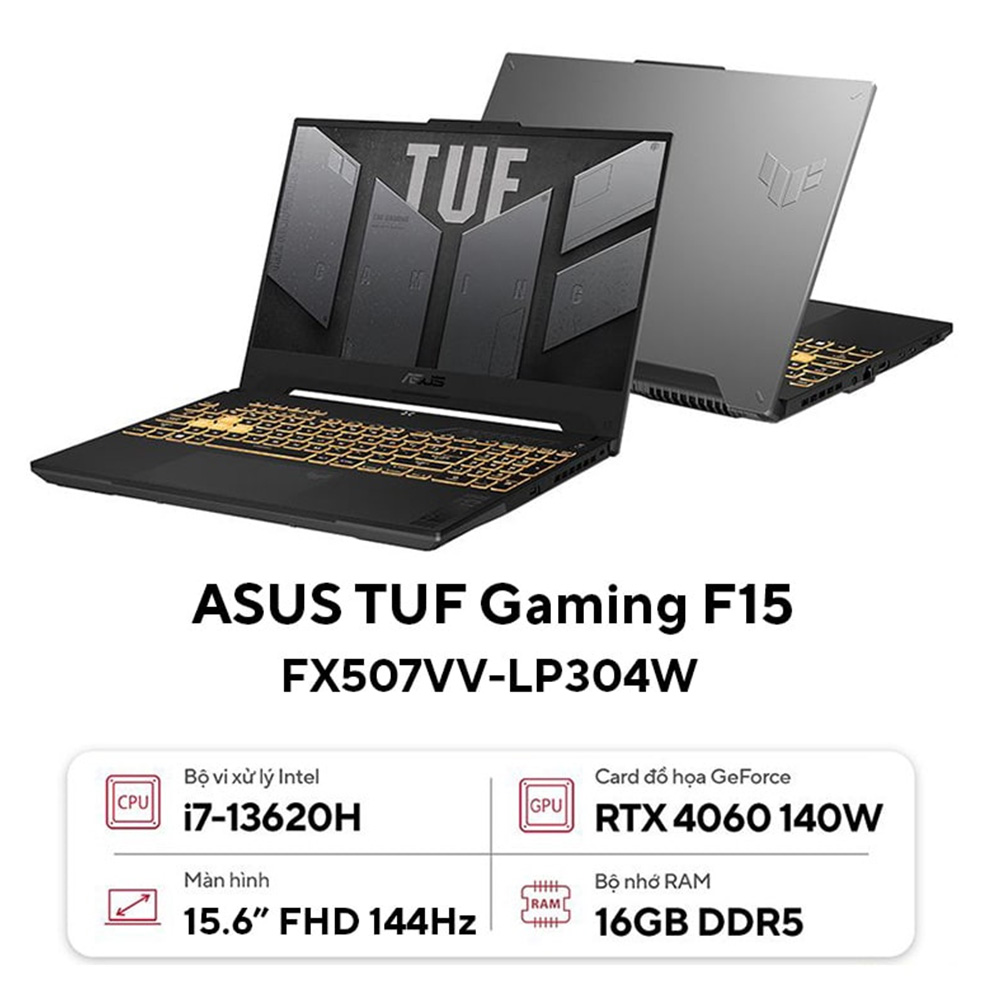 Laptop ASUS TUF Gaming F15 FX507VV-LP304W (Core i7-13620H | RTX 4060 | 16GB | 1TB | 15.6inch FHD 144Hz | Win 11 | Xám)