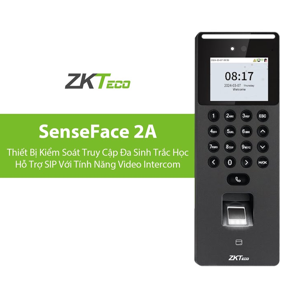 Máy chấm công ZK Teco SenseFace 2A (vân tay, khuôn mặt, thẻ từ)